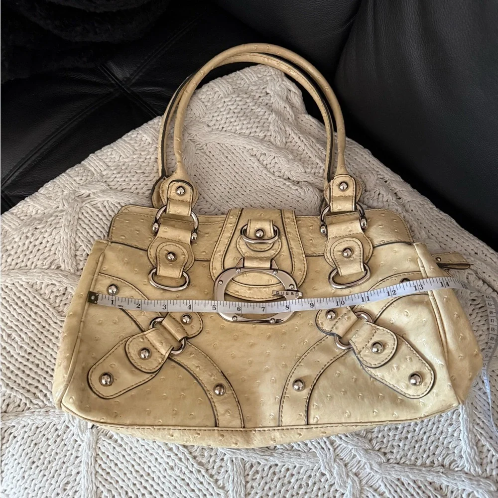 Guess Cream Ostrich-Texture Shoulder Bag with Silver Hardware - Picture 9 of 10